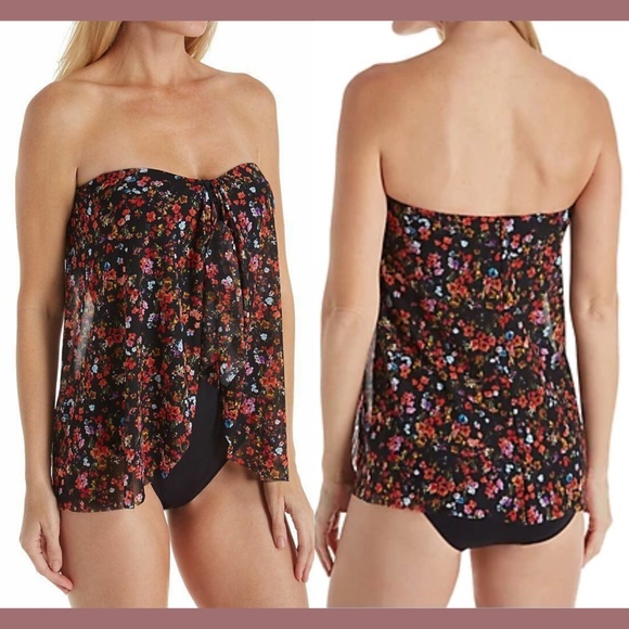 NWT Lauren Ralph Lauren Ditzy Floral Bandeau One Piece Swimsuit [SZ‎ 6 ] - Picture 1 of 8